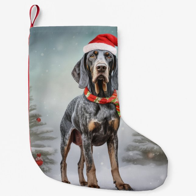 Bluetick Coonhound Hund i Snö jul Liten Julstrumpa (Framsidan)