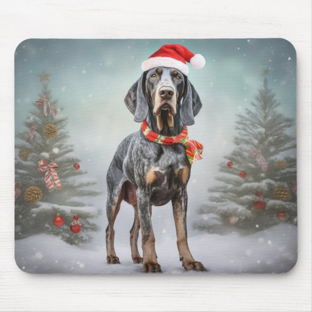 Bluetick Coonhound Hund i Snö jul Musmatta (Framsidan)