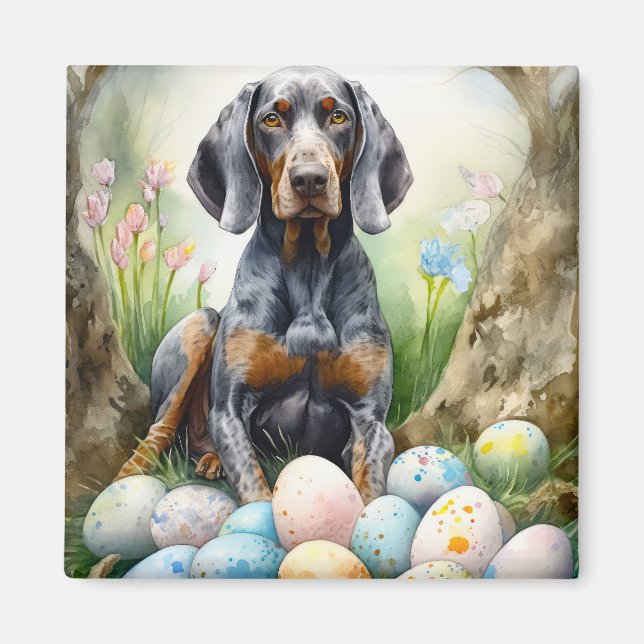 Bluetick Coonhound Hund med påskägg Semester  Magnet (Framsidan)