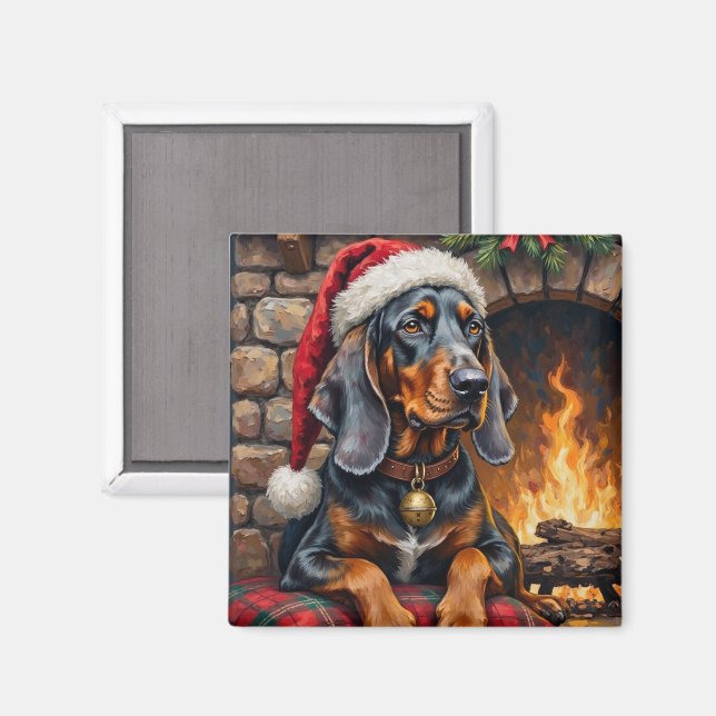 Bluetick Coonhound Hund Mysig Stuga Jul Magnet (Front/Back)