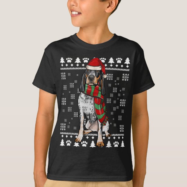 Bluetick Coonhound Hund Santa Hat Julafton Ugly Ch T Shirt (Framsida)
