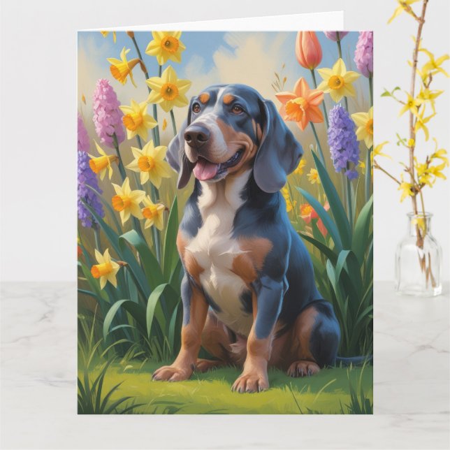 Bluetick Coonhound Hund Vårblommor Målning Kort (Gul blomma)