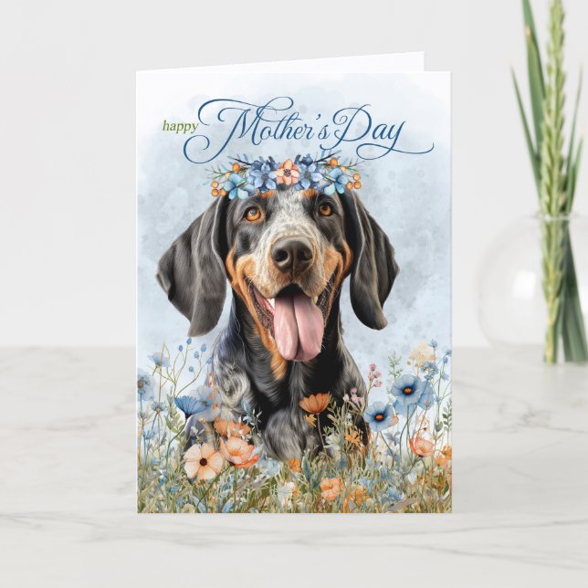 Bluetick Coonhound Hund Vilda Blommor Mors Dag Helgkort (Framsida)