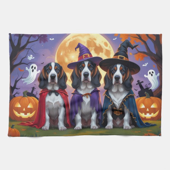 Bluetick Coonhound Hundar Pumpa Halloween Rolig Kökshandduk (Horisontell)