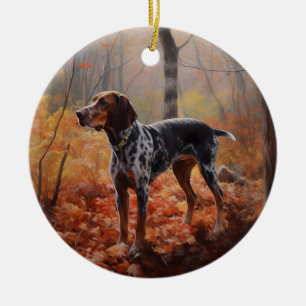 Bluetick Coonhound i Höst löv Fall Inspire Julgransprydnad Keramik