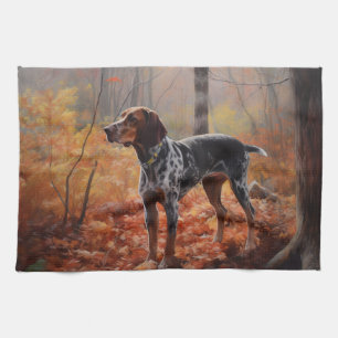 Bluetick Coonhound i Höst löv Fall Inspire Kökshandduk