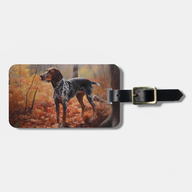 Bluetick Coonhound i höstlöv Fall Inspire Bagagebricka (Horisontell Framsida)
