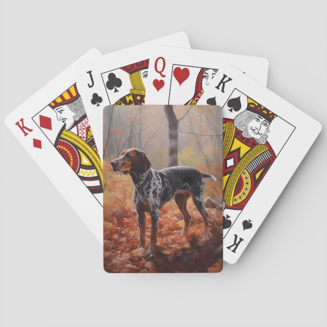 Bluetick Coonhound i höstlöv Fall Inspire Casinokort (Baksidan)