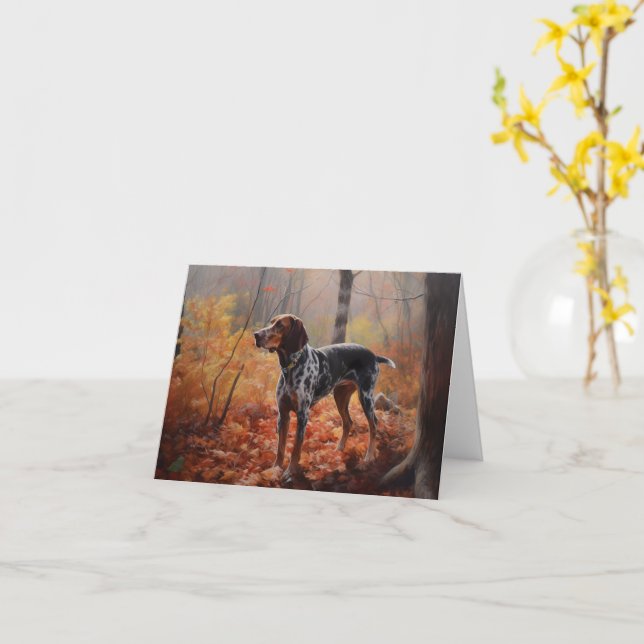 Bluetick Coonhound i höstlöv Fall Inspire Kort (Gul blomma)