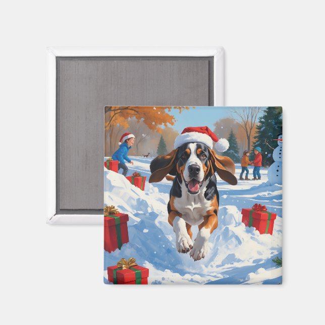 Bluetick Coonhound jul Festive Snö Scene Magnet (Front/Back)