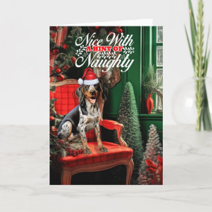 Bluetick Coonhound jul Hund Naughty Nice Helgkort