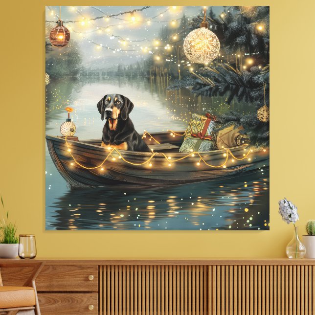 Bluetick Coonhound Julfestliga resa Canvastryck (Insitu (Vardagsrum))