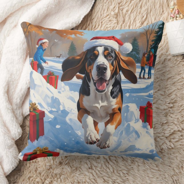 Bluetick Coonhound  Julfirad Snö Scen Kudde (Filt)
