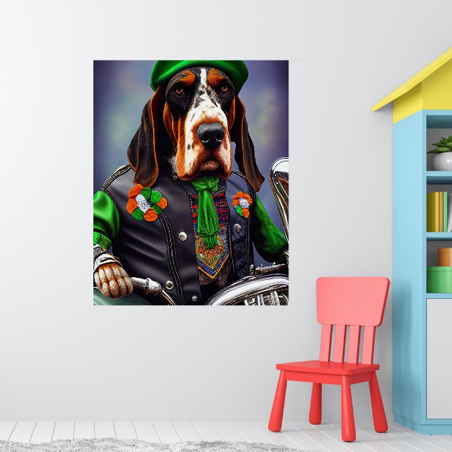 Bluetick Coonhound kör cykel på St. Patricks dag Poster (Barnkammare 1)