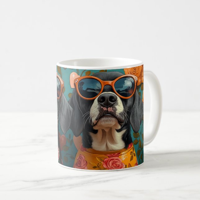 Bluetick Coonhound med hjärta Rosa Alla hjärtans d Kaffemugg (Framsida höger)