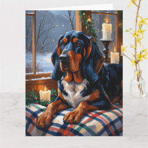 Bluetick Coonhound med julbelysning firande högtid Kort