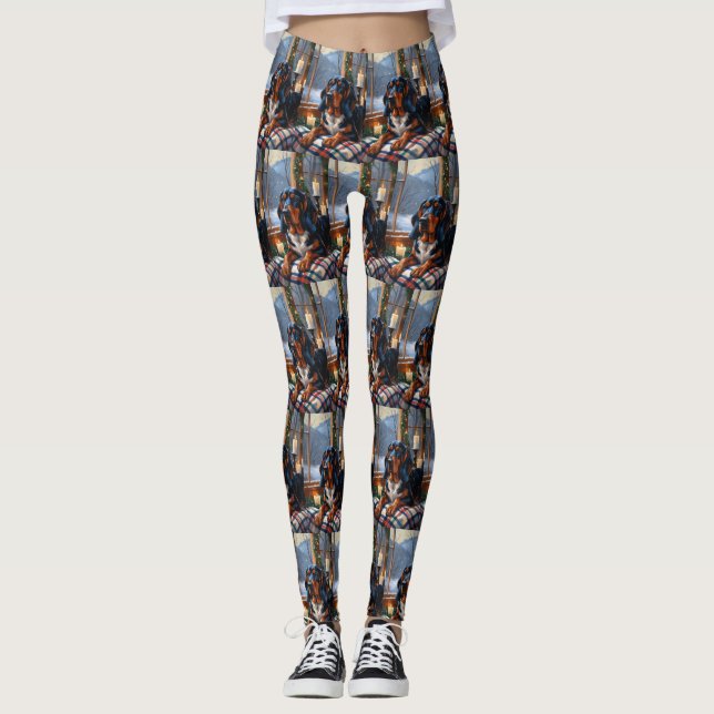 Bluetick Coonhound med julbelysning Holiday Leggings (Framsida)