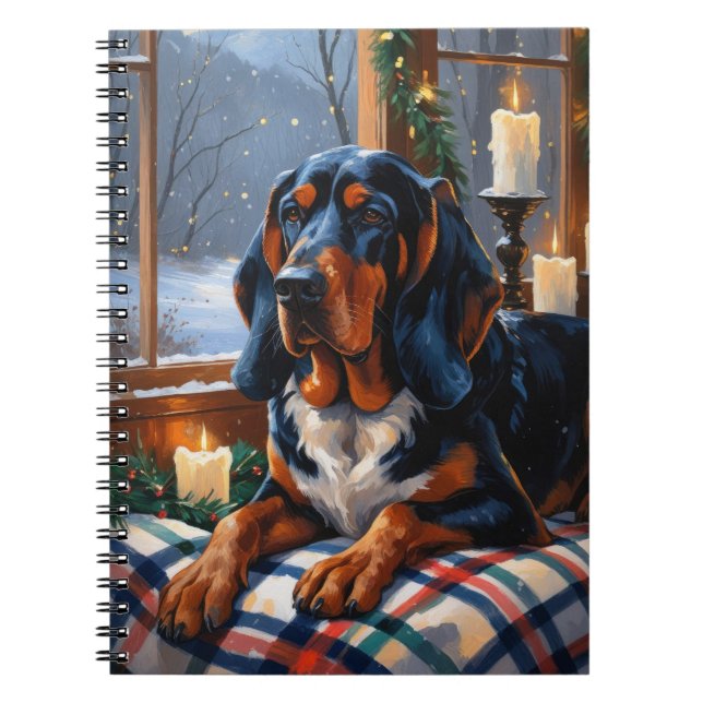 Bluetick Coonhound med julbelysning semester Anteckningsbok (Framsidan)