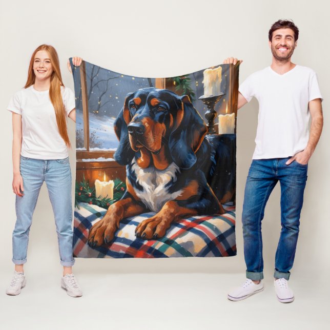 Bluetick Coonhound med julbelysning semester Fleecefilt (På plats)
