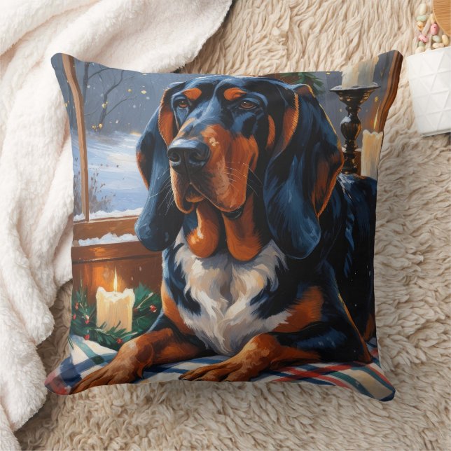 Bluetick Coonhound med julbelysning semester Kudde (Filt)
