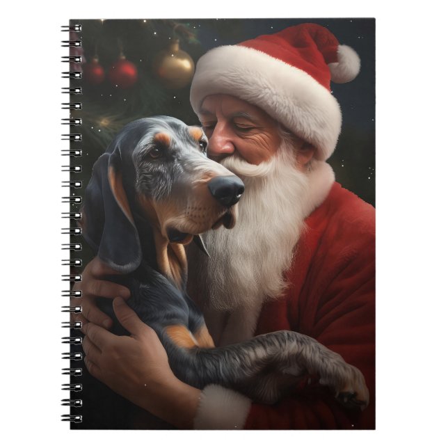 Bluetick Coonhound med tomte jul Anteckningsbok (Framsidan)
