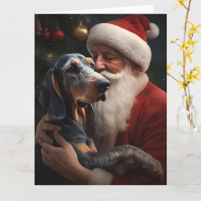 Bluetick Coonhound med tomte jul Kort (Gul blomma)