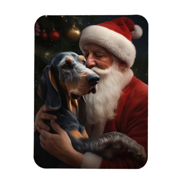 Bluetick Coonhound Med Tomte Jul Magnet (Vertikal)