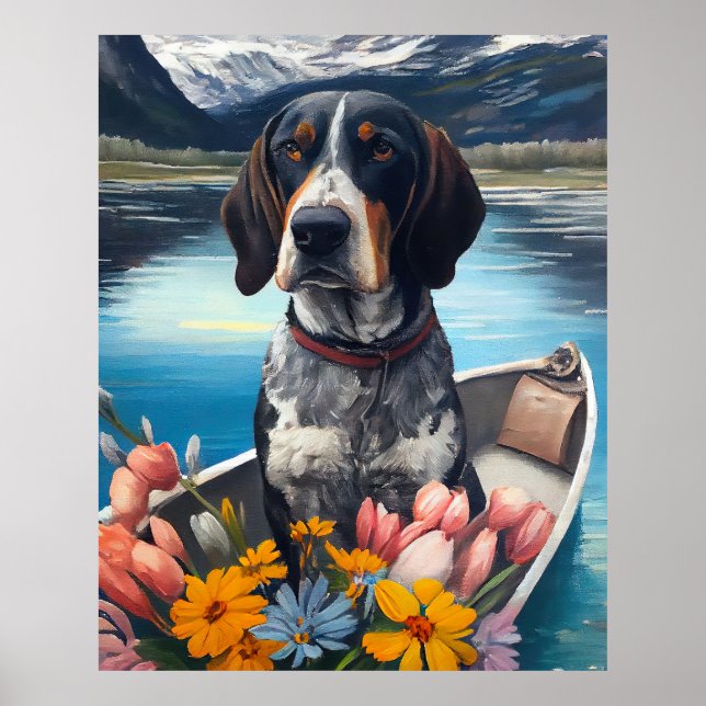Bluetick Coonhound på en paddel: Ett naturskönt äv Poster (Framsidan)