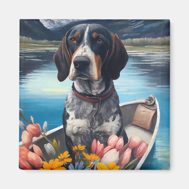 Bluetick Coonhound på en Paddle: En Scenia Äventyr Magnet (Framsidan)