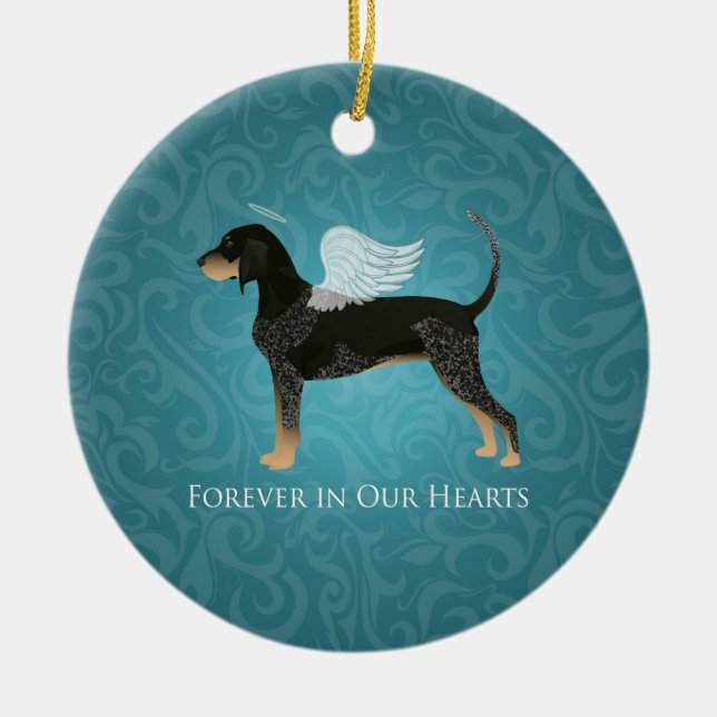 Bluetick Coonhound Pet Memorial Angel Hund Julgransprydnad Keramik (Framsidan)