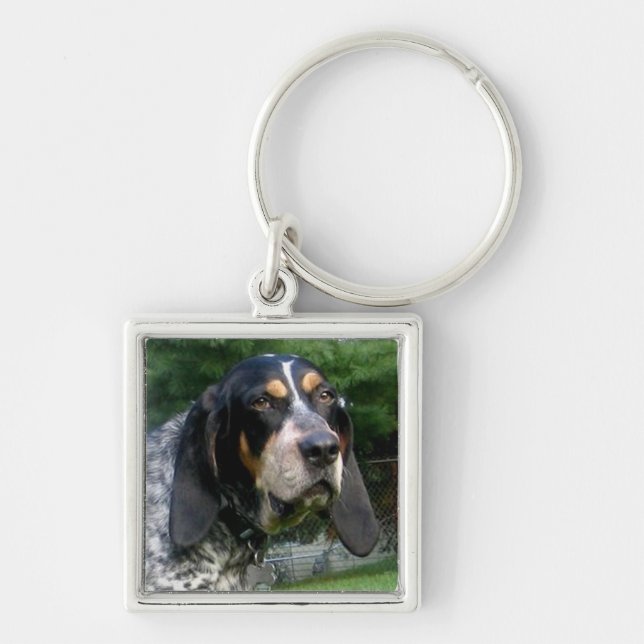 Bluetick Coonhound.png Fyrkantig Silverfärgad Nyckelring (Framsidan)