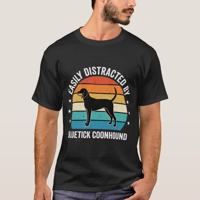 Bluetick Coonhound Retro Solnedgång Hund T Shirt (Framsida)