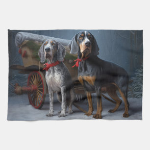 Bluetick Coonhound Snöig släde juldekoration Kökshandduk