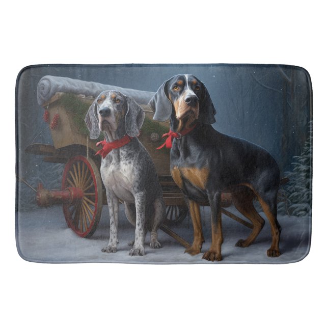 Bluetick Coonhound Snowy Sleigh-juldekretet Badrumsmatta (Framsidan)