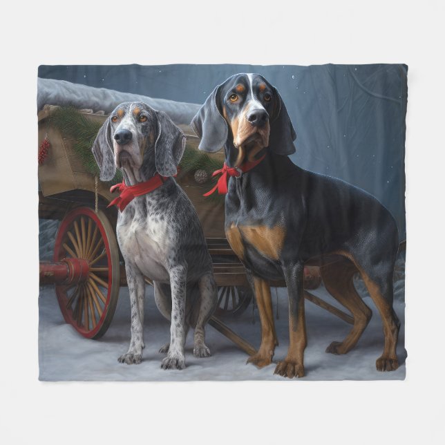 Bluetick Coonhound Snowy Sleigh-juldekretet Fleecefilt (Framsidan (Horisontell))