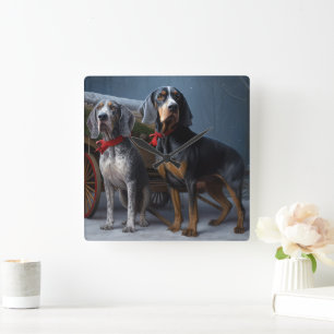 Bluetick Coonhound Snowy Sleigh-juldekretet Fyrkantig Klocka