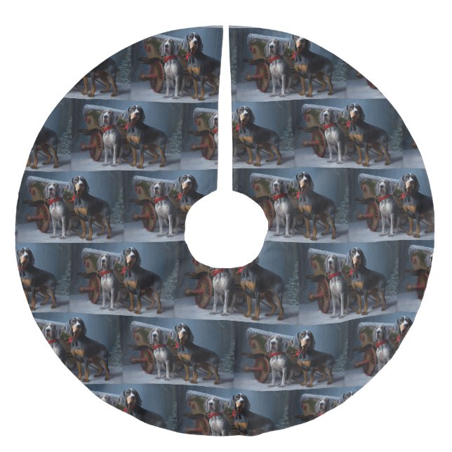 Bluetick Coonhound Snowy Sleigh-juldekretet Julgransmatta Borstad Polyester (Framsidan)