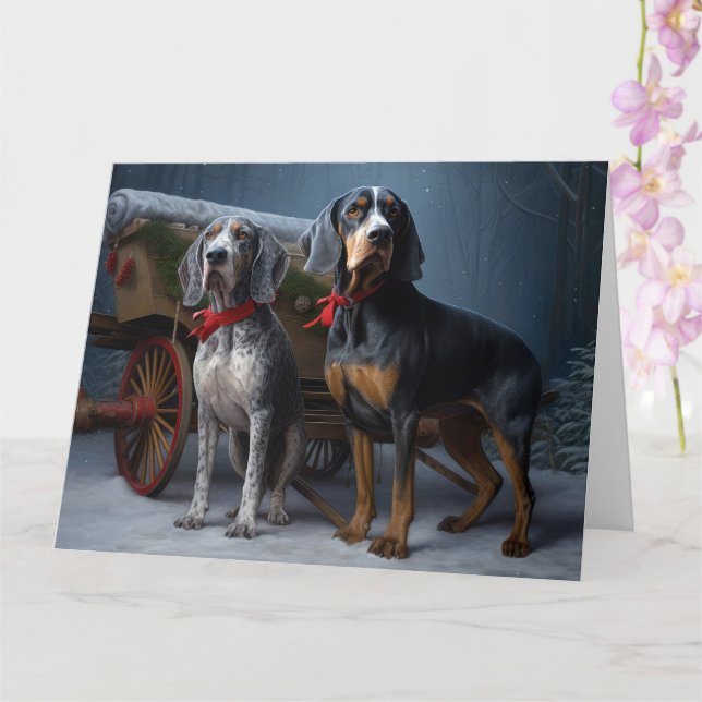 Bluetick Coonhound Snowy Sleigh-juldekretet Kort (Orkide)