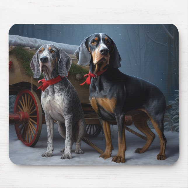 Bluetick Coonhound Snowy Sleigh-juldekretet Musmatta (Framsidan)