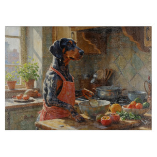 Bluetick Coonhound som lagar mat i köket