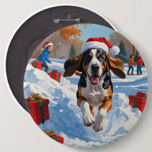 Bluetick Coonhound springer i snö med jul Knapp