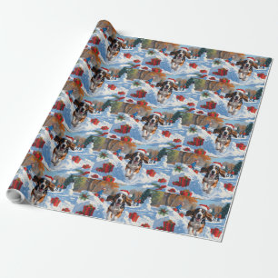 Bluetick Coonhound springer i snö med jul Presentpapper