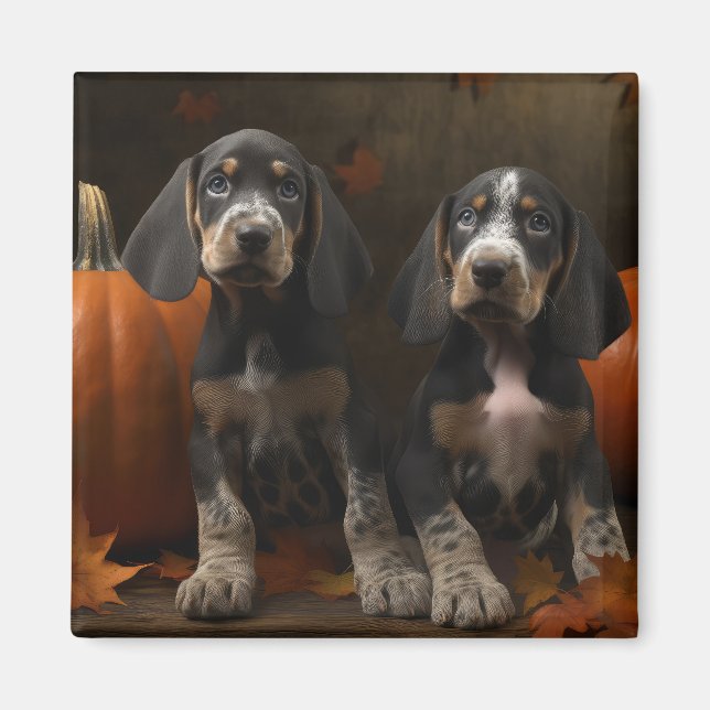 Bluetick Coonhound Valp Höstglädje Pumpa  Magnet (Framsidan)