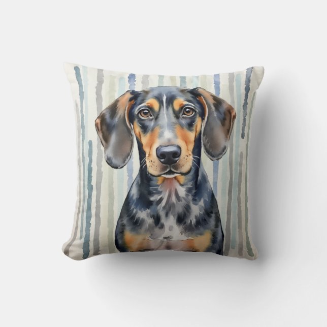 Bluetick Coonhound Vattenfärg Regnstråk Konst Kudde (Framsida)