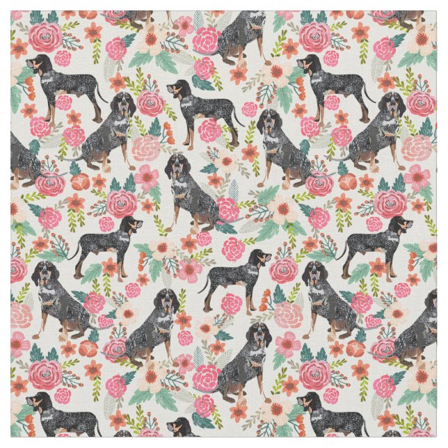 Bluetick Coonhound vintage blommigt cream Tyg (Närbild)