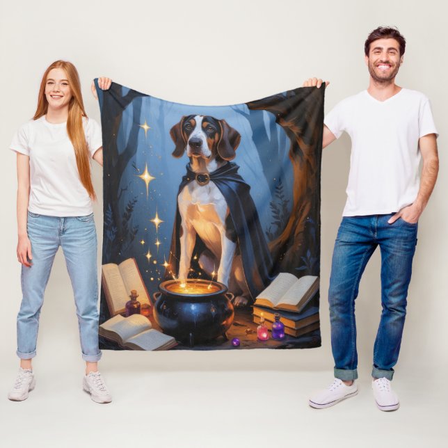 Bluetick Coonhound Whimsical Halloween-målning Fleecefilt (På plats)