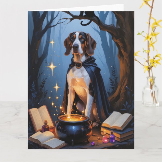 Bluetick Coonhound Whimsical Halloween-målning Kort (Gul blomma)