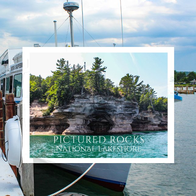 Bluffar, grottor, Lake Superior, Pictured Rocks, M Vykort (Skapare uppladdad)