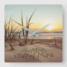Bluffton State of Mind Skriven i sanden SC Beach Fyrkantig Klocka
