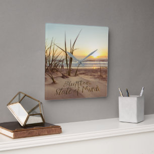 Bluffton State of Mind Skriven i sanden SC Beach Fyrkantig Klocka